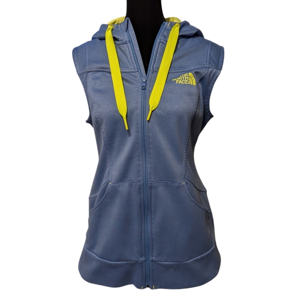 The North Face Blue Sleeveless Hoodie with Neon Accents